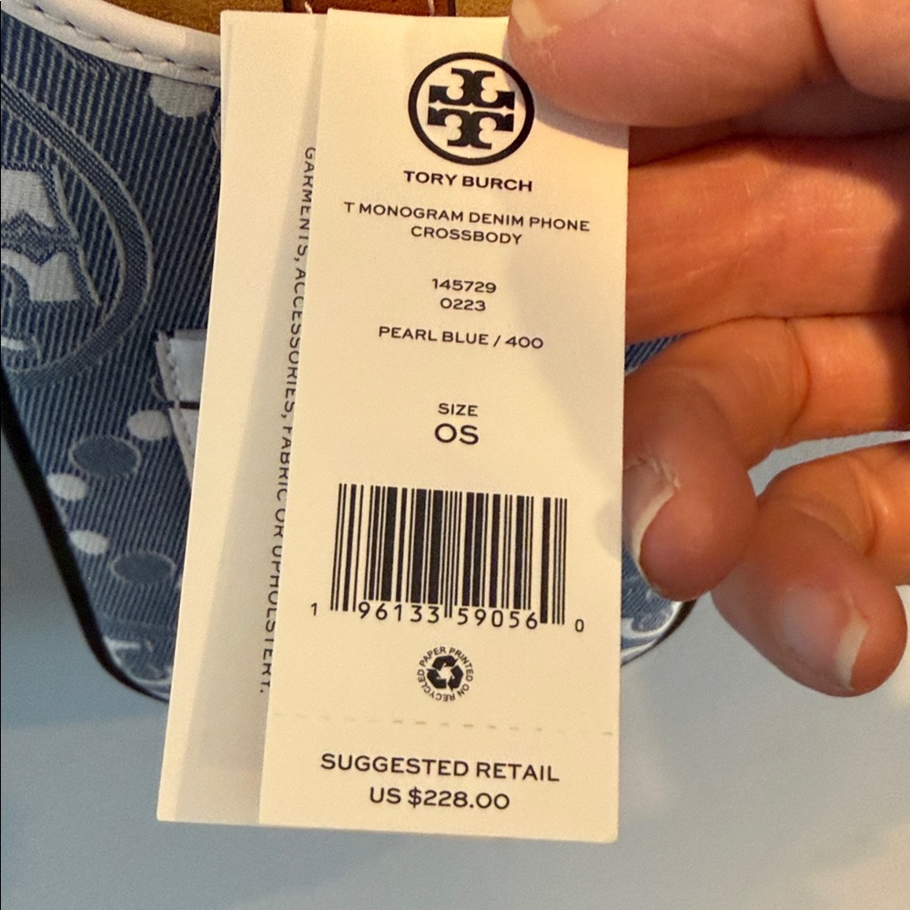 Tory Burch T Monogram Denim Phone Crossbody Bag in Pearl Blue - Picture 3 of 4